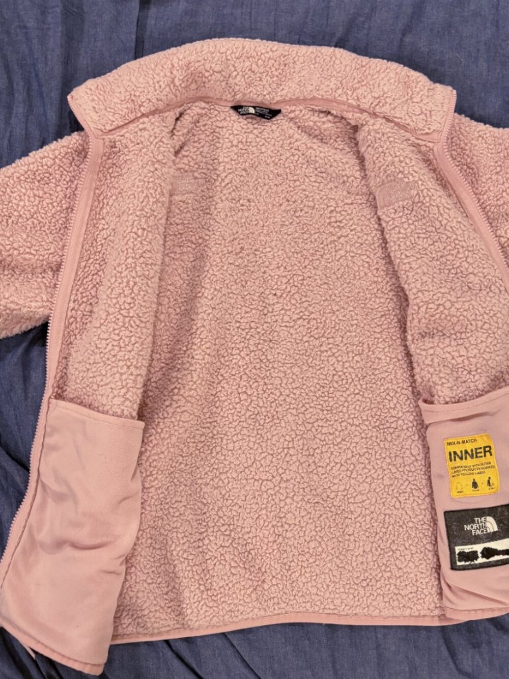 The North Face Girls Large Pink Sherpa Fleece Jacket Cozy Zip Up - Picture 6 of 9